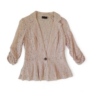 VTG 90s Pink Cutwork Lace Jacket Ruffles Fairy Cottagecore Whimsical Coquette